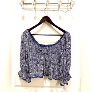 Free People Brittnee Print Top Blue SM
